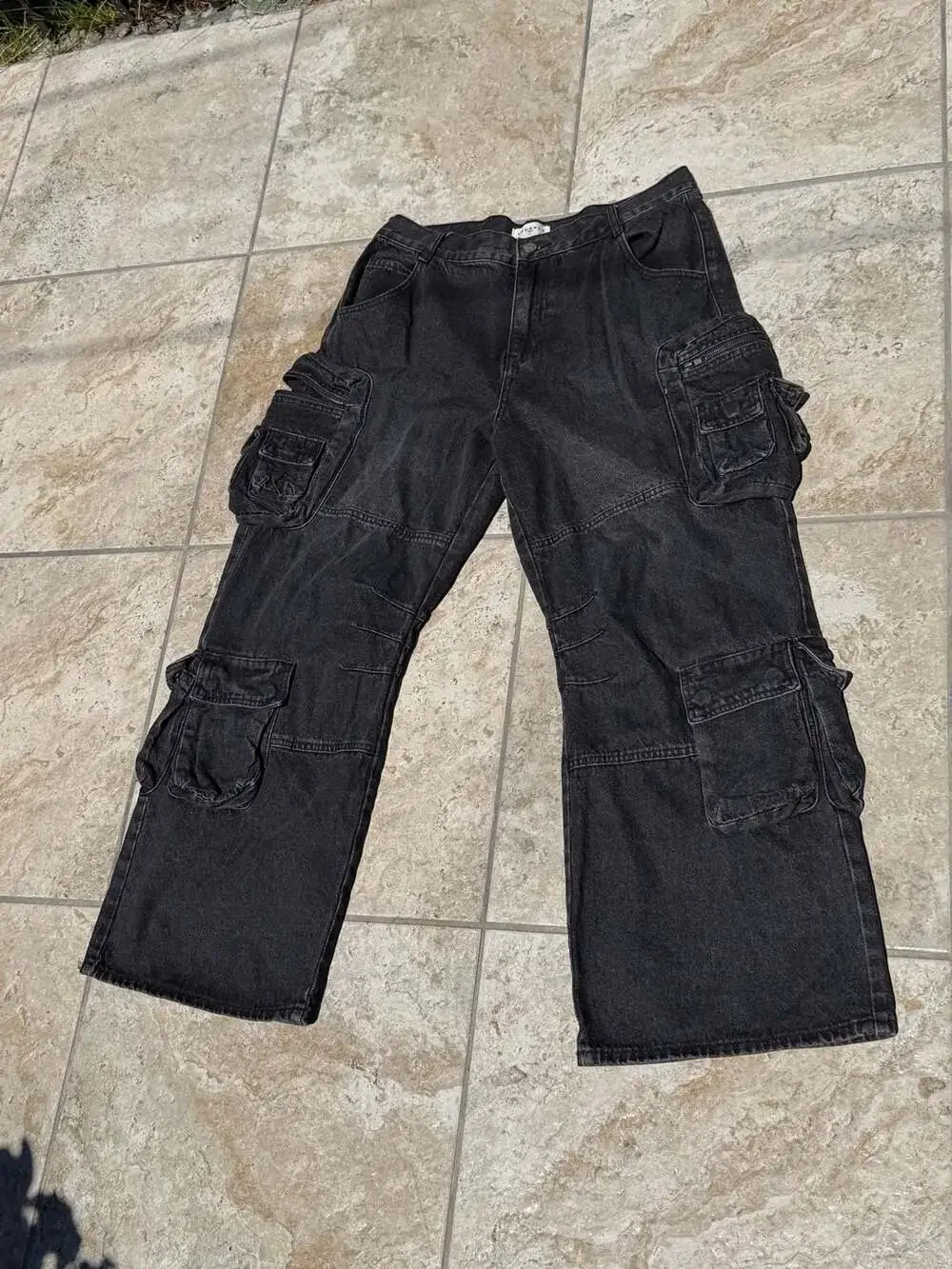 YoungLA Men's Model 6044 Washed Black Denim Cargo Pants